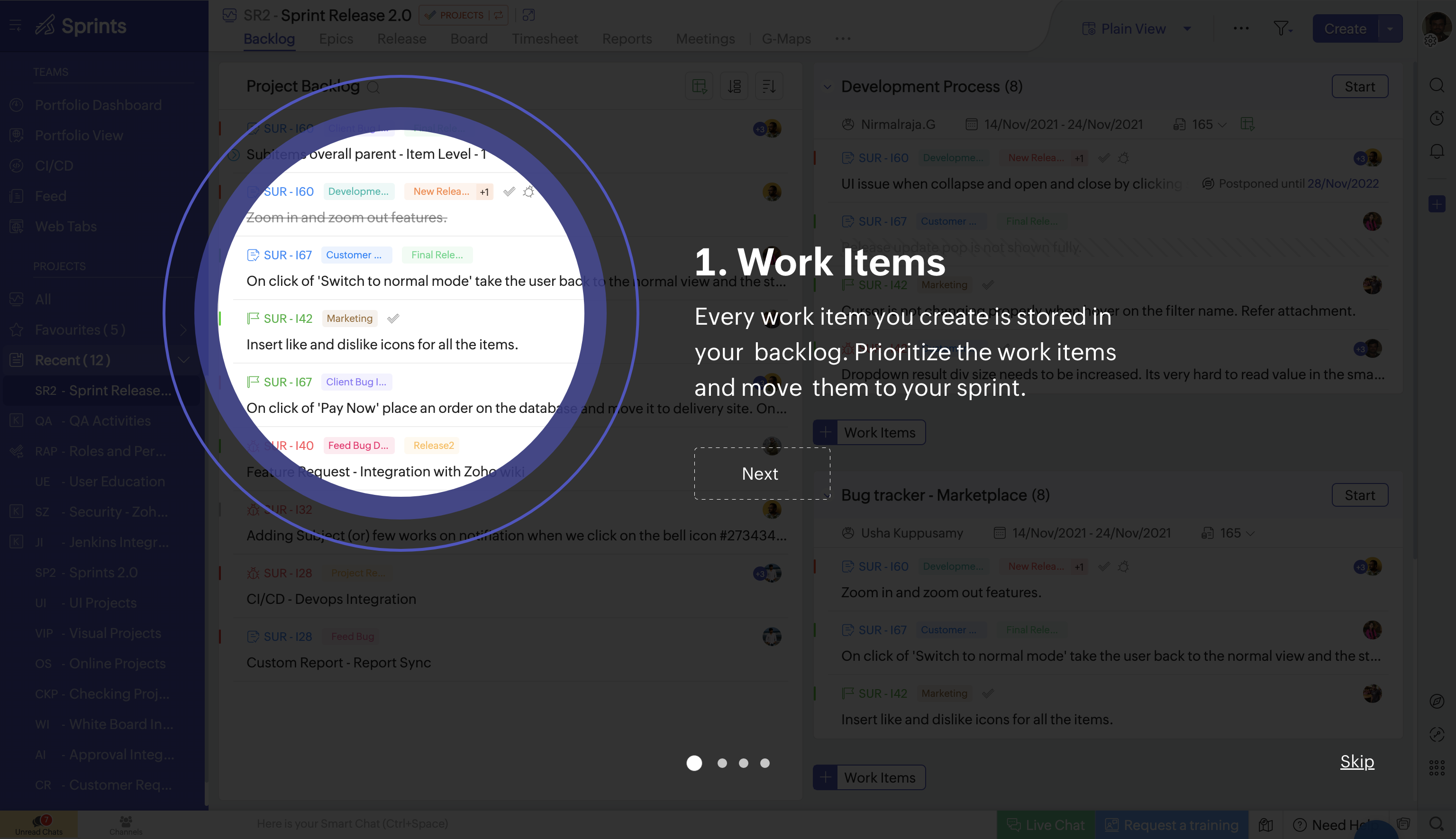 Option 2 — Step 1: Tooltip card anchored near backlog with screenshot preview