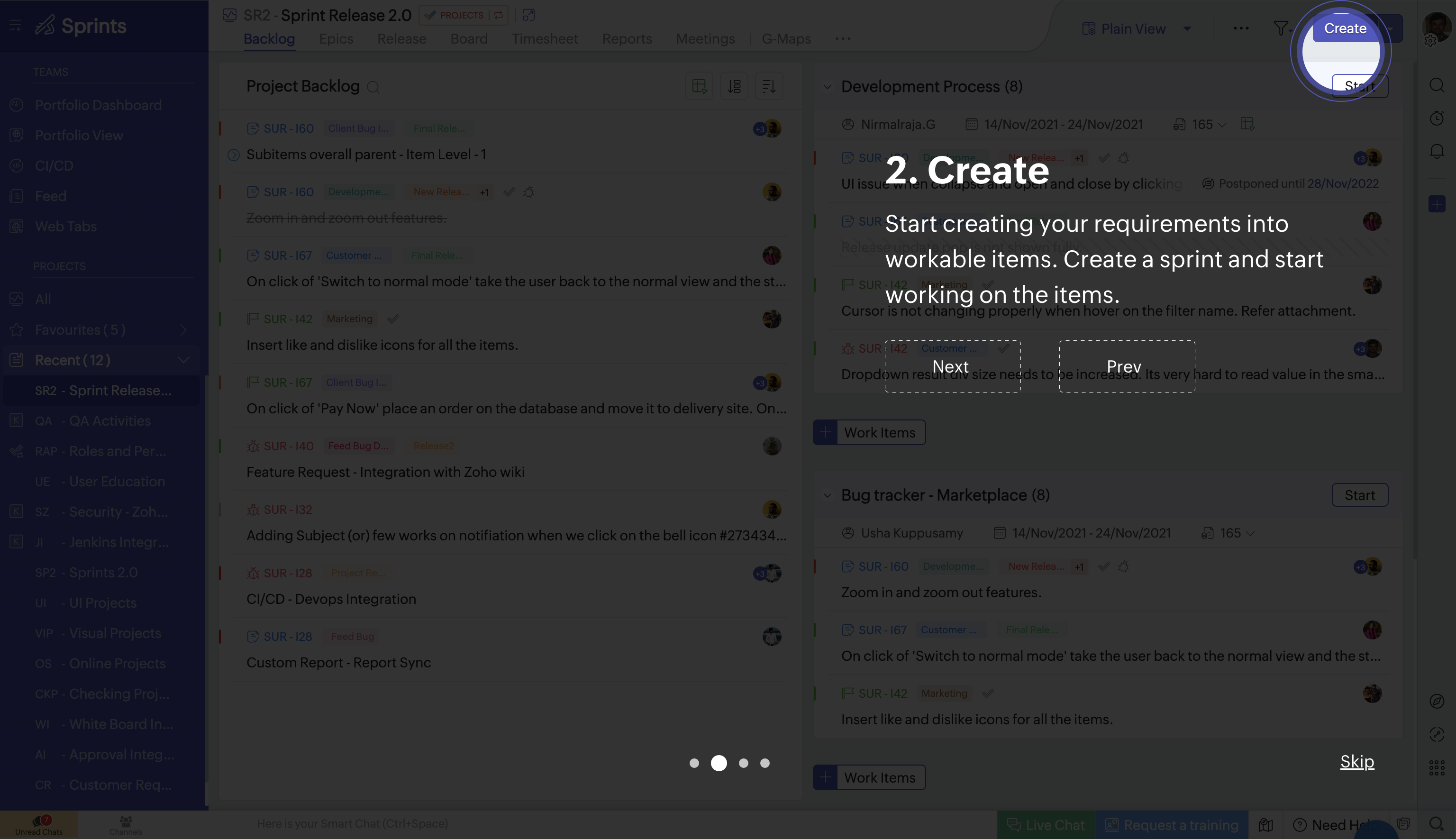 Option 2 — Step 2: Tooltip near Create button