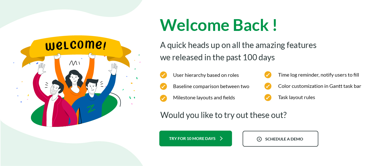 Welcome Back onboarding illustration for Zoho Sprints